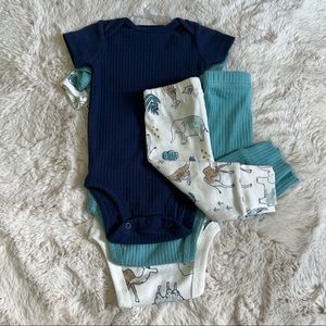 Three New Bodysuits and Two New Leggings Blue Animal Pattern